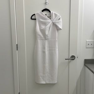 NWT Alice + Olivia Kiro Ruffle-shoulder Midi Sheath Dress In White